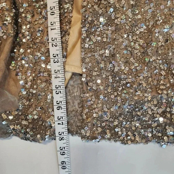 BG Haute Women's Silk V-Neck Silver Floor Length Sequin Evening Gown Size 0 NWOT - Picture 16 of 16